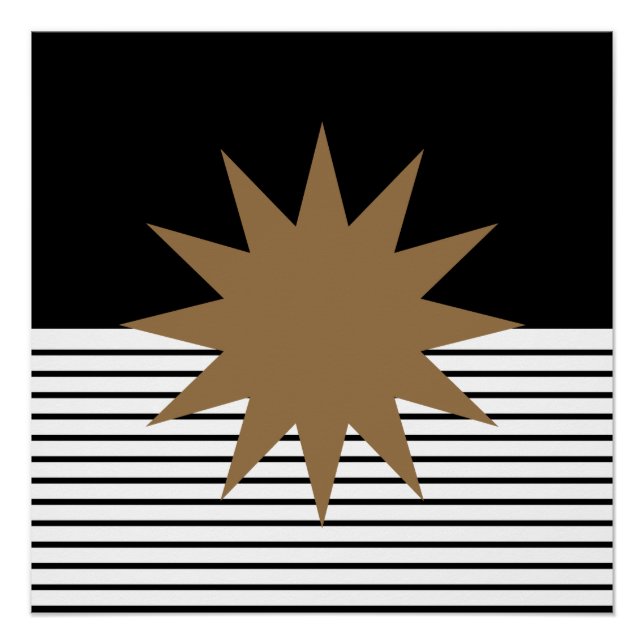 Schwarz-weiß Op Art Brown Sun Poster (Vorderseite)