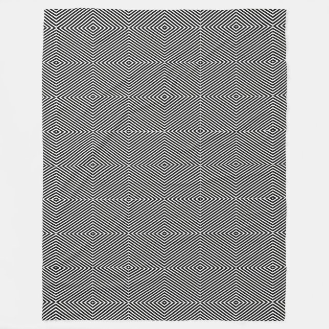 Schwarz-Weiß-Op-Art Diamantstreifen geometrisch Fleecedecke (Vorderseite)