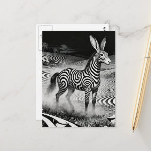 Schwarz-weiß Op-Art Fantasy Kaninchen Pferd Kreatu Postkarte