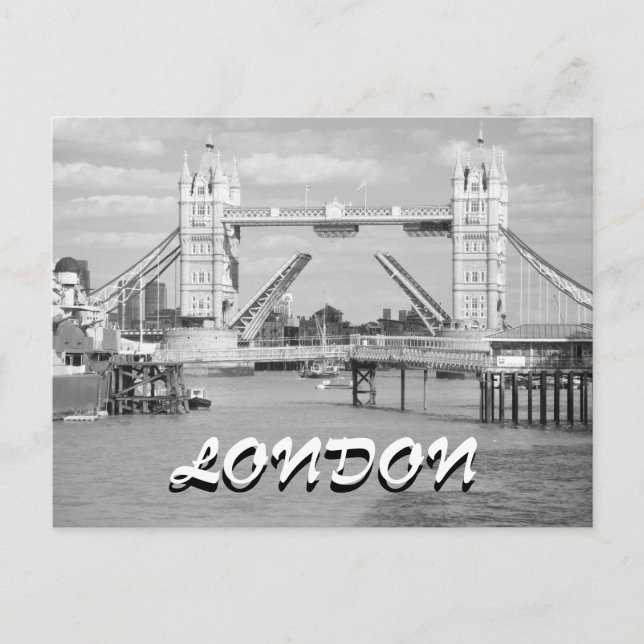 Schwarz-Weiß-Open Tower Bridge London Postkarte (Vorderseite)