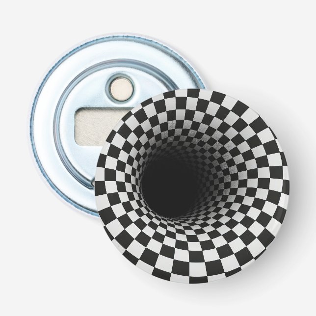 Schwarz-Weiß-Optik-Tunnel-Illusion Flaschenöffner (Vorderseite)