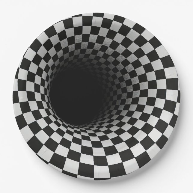 Schwarz-Weiß-Optik-Tunnel-Illusion Pappteller (Vorderseite)