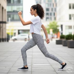 Schwarz-Weiß-optische Illusion Mosaikmuster Leggings