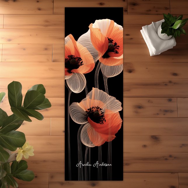 Schwarz-weiß Orange Abstrakt Poppies Floral Elegan Yogamatte (Black White Orange Abstract Poppies Floral Elegant Yoga Mat)
