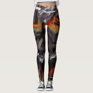 Schwarz Weiß Orange Abstraktes Gemälde Leggings
