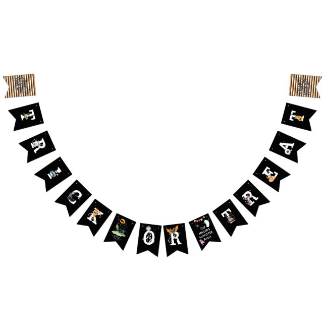 Schwarz-weiß & Orange Illustrierte Halloween-Jagd Wimpelkette (Alle)