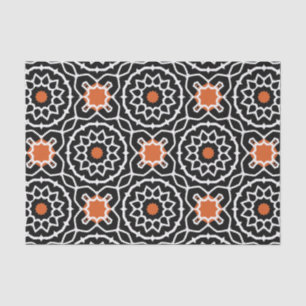 Schwarz Weiß Orange Marokkanisches geometrisches M Seidenpapier