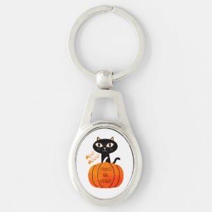 Schwarz-weiß Orange Pumpkin Cat Niedlich Halloween Schlüsselanhänger