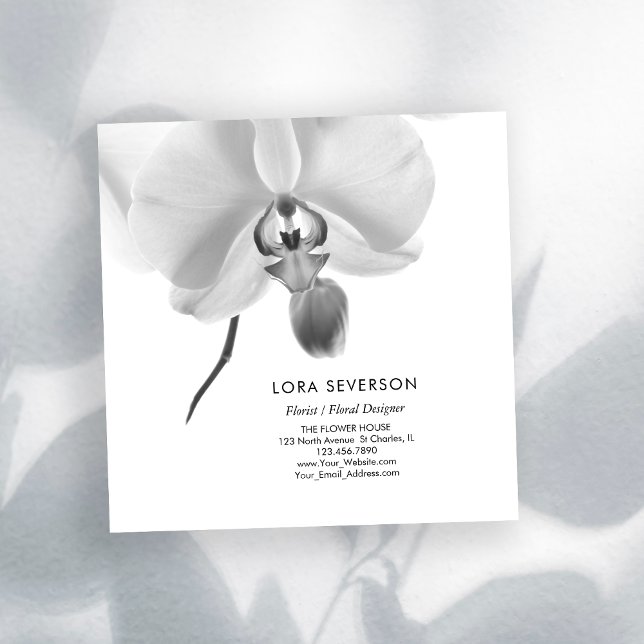 Schwarz-Weiß-Orchid-Blume Florist Quadratische Visitenkarte (Von Creator hochgeladen)