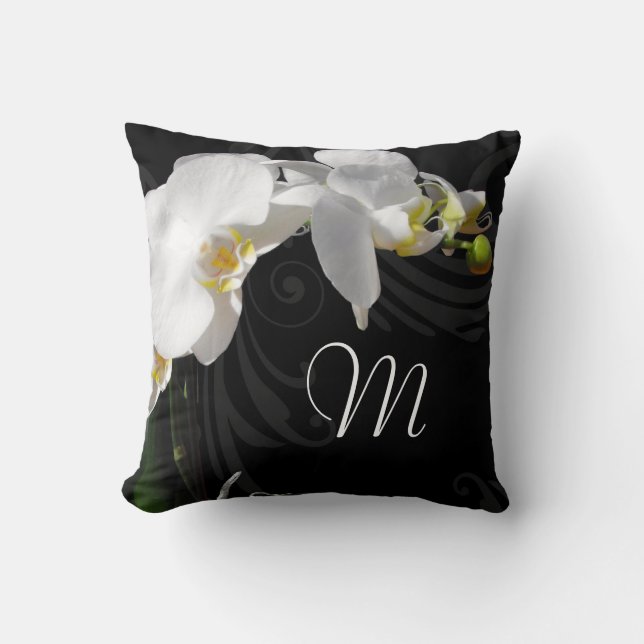 Schwarz-Weiß-Orchidee Kissen (Vorderseite)