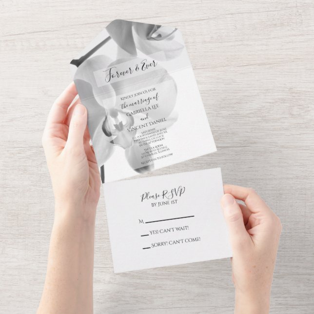 Schwarz-Weiß-Orchideen-Hochzeit All In One Einladung (Abreißen)