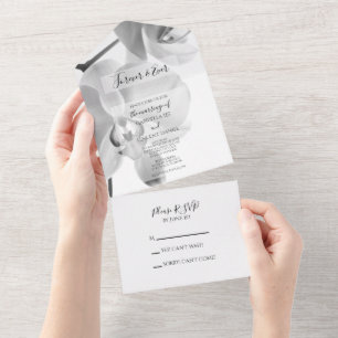 Schwarz-Weiß-Orchideen-Hochzeit All In One Einladung