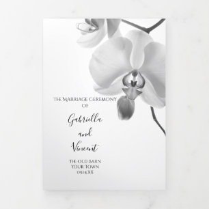 Schwarz-Weiß-Orchideen-Hochzeit Dreifach-gefaltete Programmkarte