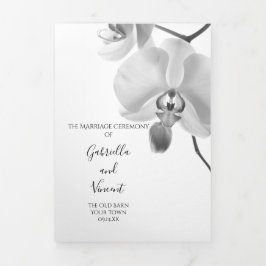 Schwarz-Weiß-Orchideen-Hochzeit Dreifach-gefaltete Programmkarte