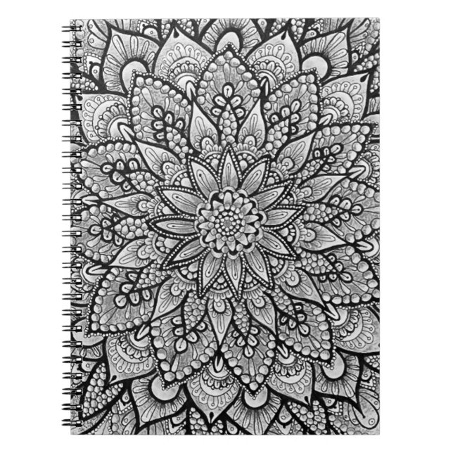 Schwarz-Weiß Original-Mandala-Kunst Notizblock (Vorderseite)