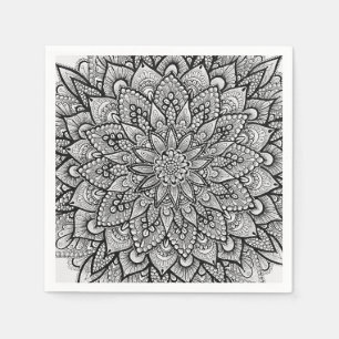 Schwarz-weiß Original-Mandala-Kunst Serviette