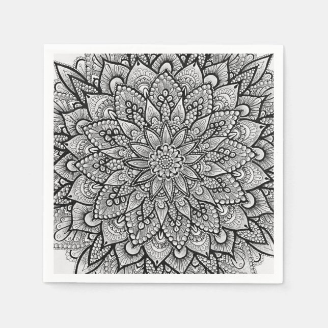Schwarz-weiß Original-Mandala-Kunst Serviette (Vorderseite)