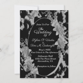 Schwarz-Weiß-Oval-Blumengarten Hochzeit Einladung