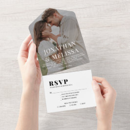 Schwarz-Weiß-Overlay-Foto Hochzeit All In One Einladung