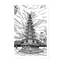 Schwarz-Weiß-Pagoden-Turm-Linienkunst-Skizze - Bog