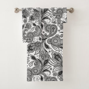 Schwarz-weiß Paisley Badhandtuch Set