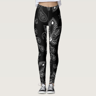 Schwarz/Weiß Paisley Design Frauen Leggings