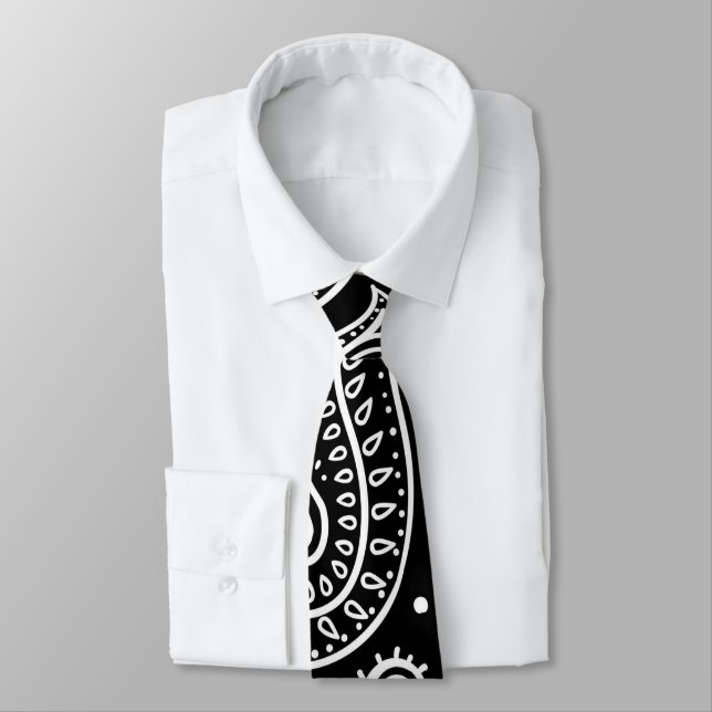 Schwarz-Weiß-Paisley-Design Krawatte (Gebunden)