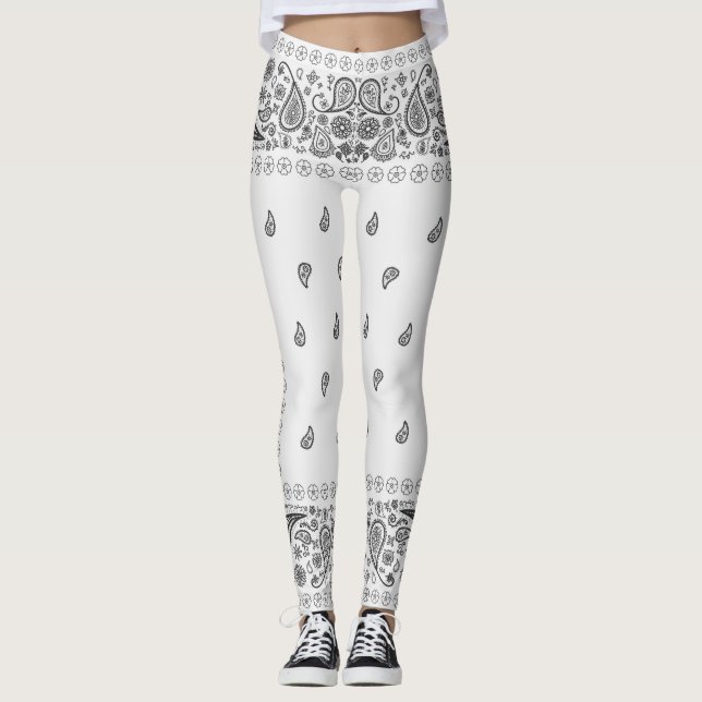 Schwarz-Weiß-Paisley-Design Leggings (Vorderseite)