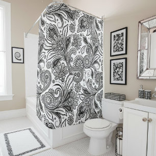 Schwarz-weiß Paisley Duschvorhang