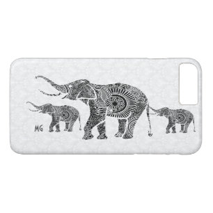 Schwarz-Weiß-Paisley-Elefant-Monogramm iPhone 8 Plus/7 Plus Hülle
