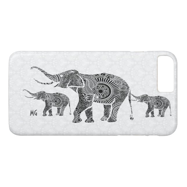 Schwarz-Weiß-Paisley-Elefant-Monogramm Case-Mate iPhone Hülle (Rückseite (Horizontal))