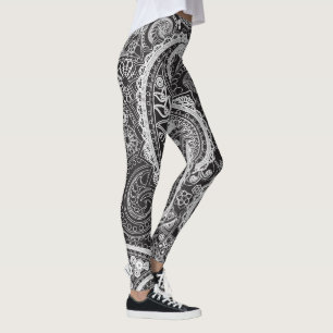 Schwarz-weiß Paisley Leggings