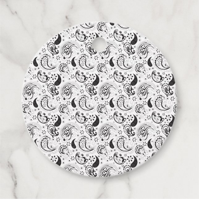 Schwarz-Weiß-Paisley-Muster - Elegante Textilkunst Geschenkanhänger (Vorderseite)