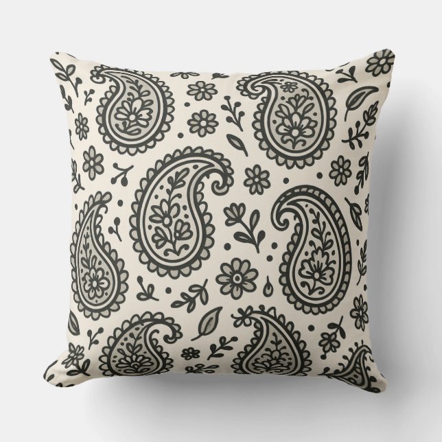 Schwarz-Weiß-Paisley-Muster Kissen (Vorderseite)