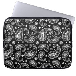 Schwarz-Weiß Paisley Muster Laptopschutzhülle