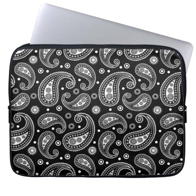 Schwarz-Weiß Paisley Muster Laptopschutzhülle (Vorderseite)