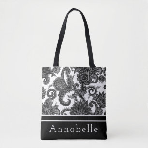 Schwarz-Weiß-Paisley personalisieren Tasche