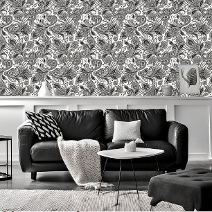 Schwarz-weiß Paisley  Tapete