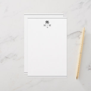 Schwarz-Weiß-Palm-Palmetto-Baum-Monogramm Briefpapier