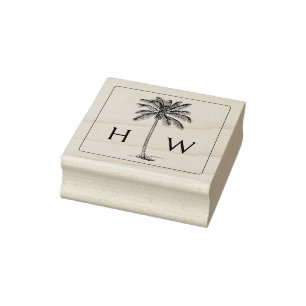 Schwarz-Weiß-Palm-Palmetto-Baum-Monogramm Gummistempel