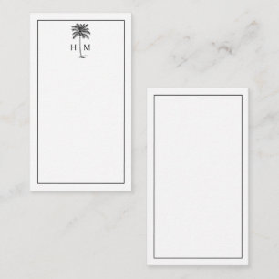 Schwarz-Weiß-Palm-Palmetto-Baum-Monogramm Mitteilungskarte