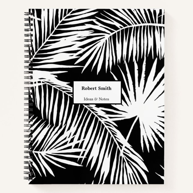 Schwarz-Weiß-Palmen-Design Notizbuch (Vorderseite)