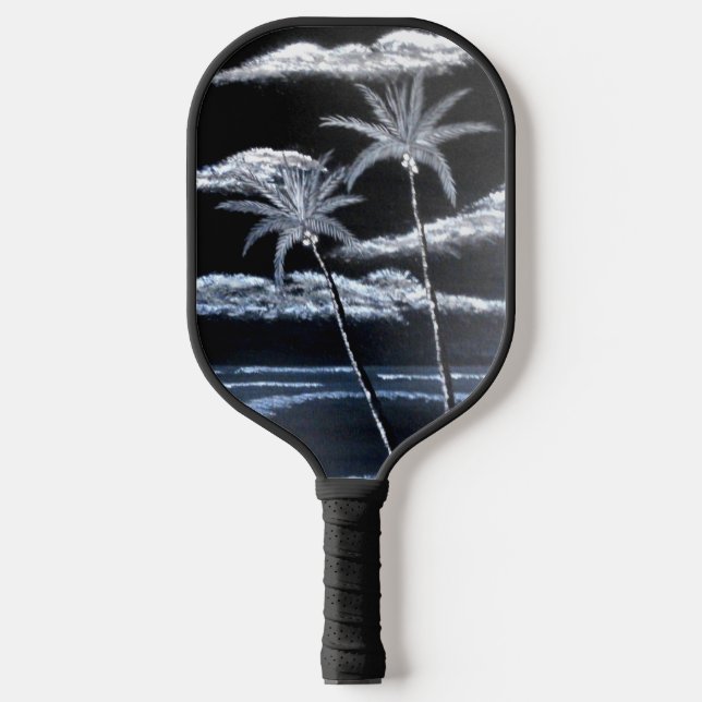 Schwarz-Weiß-Palmen Pickleball Schläger (Vorderseite)