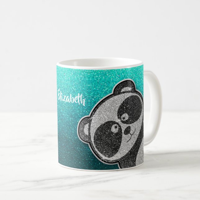 Schwarz-Weiß-Panda-Glitzer-Zaubername Kaffeetasse (VorderseiteRechts)
