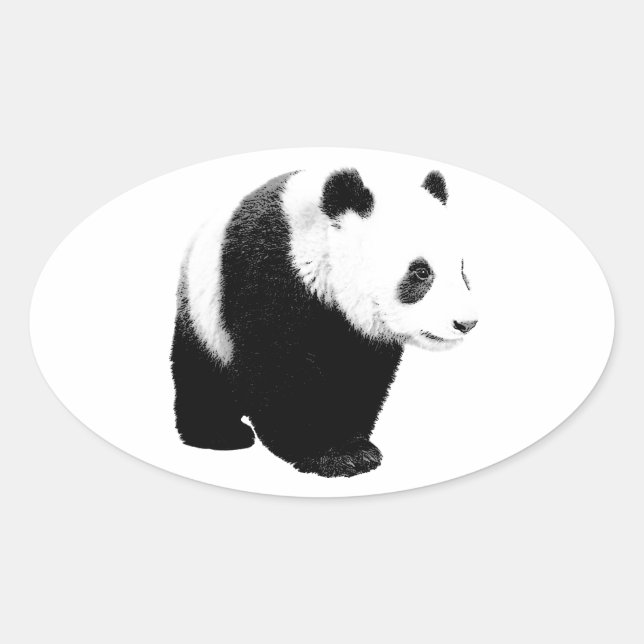 Schwarz/Weiß Panda Ovaler Aufkleber (Vorderseite)