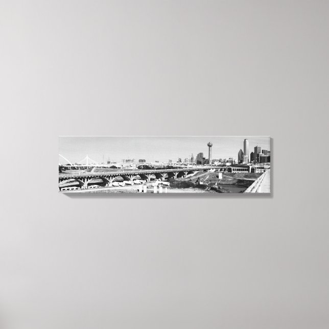 Schwarz-Weiß-Panoramaaussicht Dallas Skyline Leinw Leinwanddruck (Vorderseite)