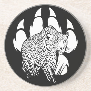 Schwarz-Weiß-Panther-Footprint Grafik-Design Getränkeuntersetzer