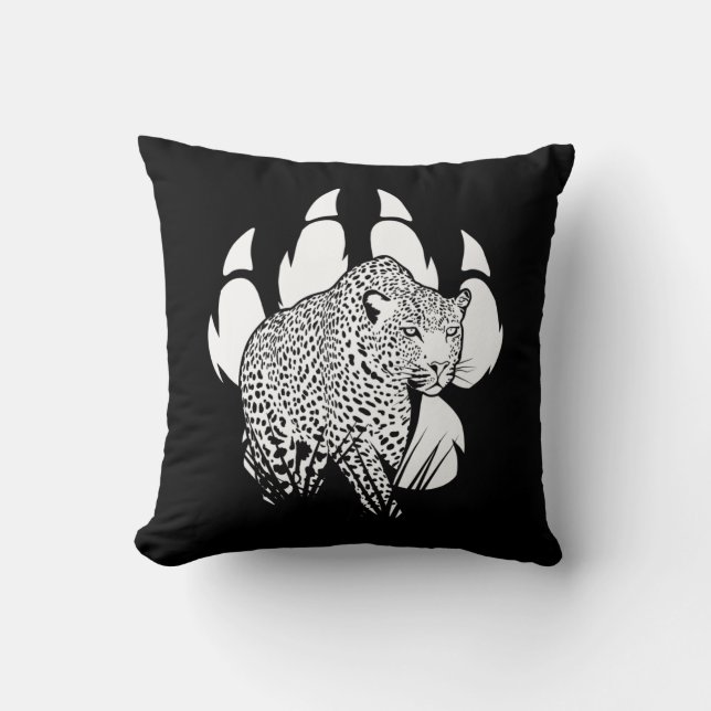 Schwarz-Weiß-Panther-Footprint Grafik-Design Kissen (Vorderseite)