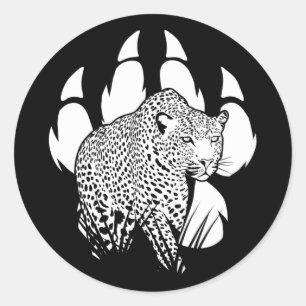 Schwarz-Weiß-Panther-Footprint Grafik-Design Runder Aufkleber