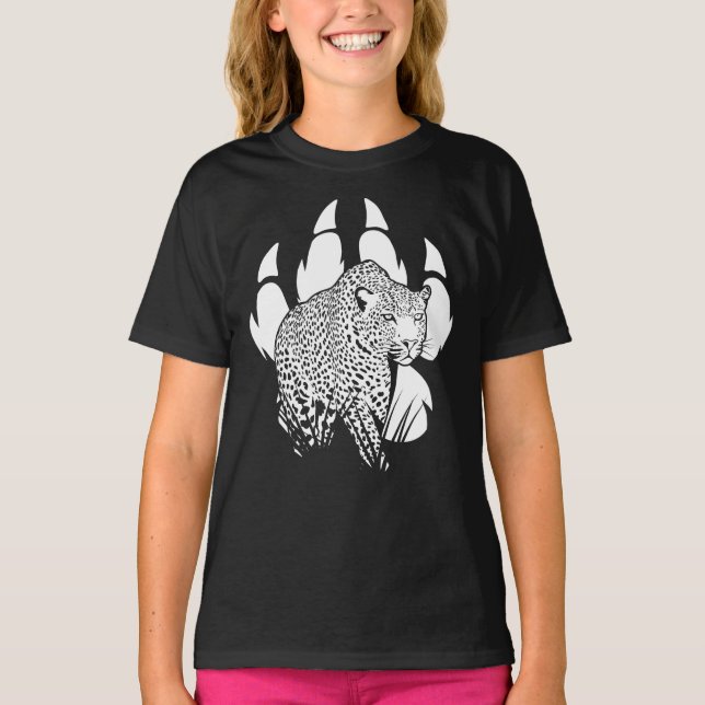 Schwarz-Weiß-Panther-Footprint Grafik-Design T-Shirt (Vorderseite)